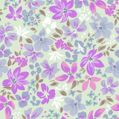 soft  flower print. seamless background.
blossom pattern on a light background with a  wild  flowers of different sizes artwork for tattoo, fabrics, souvenirs, packaging, greeting cards