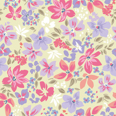 soft  flower print. seamless background.
blossom pattern on a light background with a  wild  flowers of different sizes artwork for tattoo, fabrics, souvenirs, packaging, greeting cards