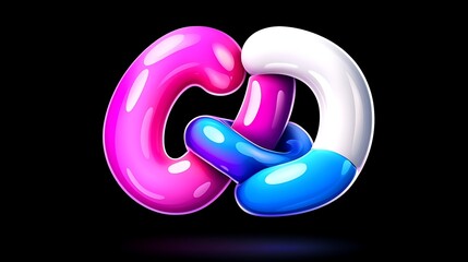 Intertwined Glossy Pink Blue and White Abstract 3D Shapes