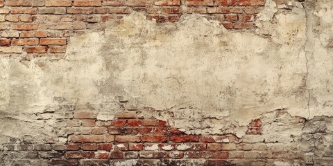 Textured brown and beige brick wall with grunge finish and visible cracks creating a retro aesthetic with ample copy space for creativity