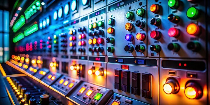 Long Exposure of Illuminated Electrical Control Panel at Night
