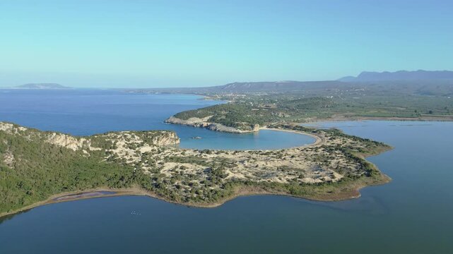 An Orbit Aerial Footage of the Famous Voidokilia Beach