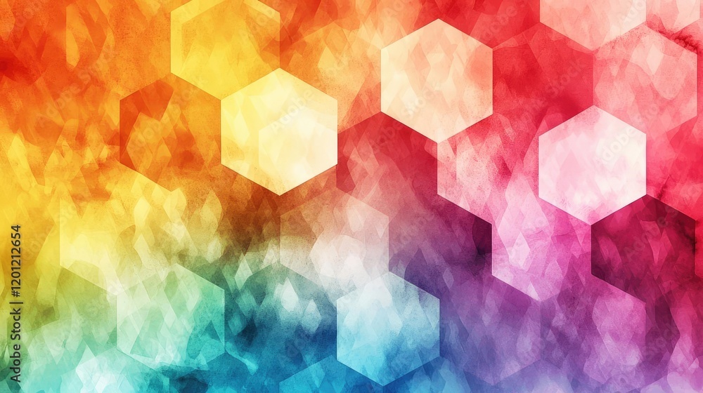 Poster hexagonal watercolor concept. vibrant hexagonal pattern with colorful gradients and soft focus for m