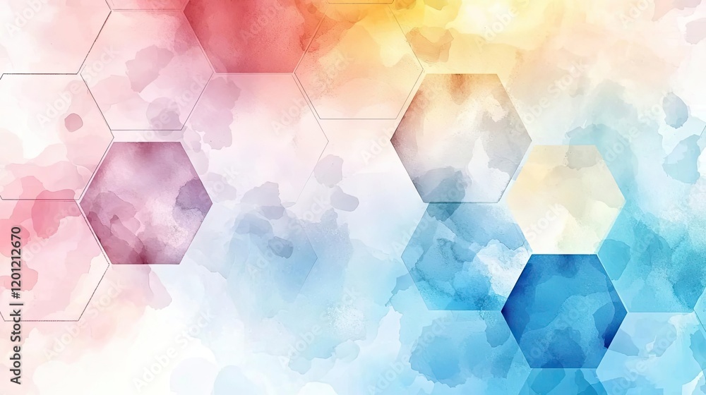 Poster hexagonal watercolor concept. colorful abstract background design with hexagonal shapes and soft wat
