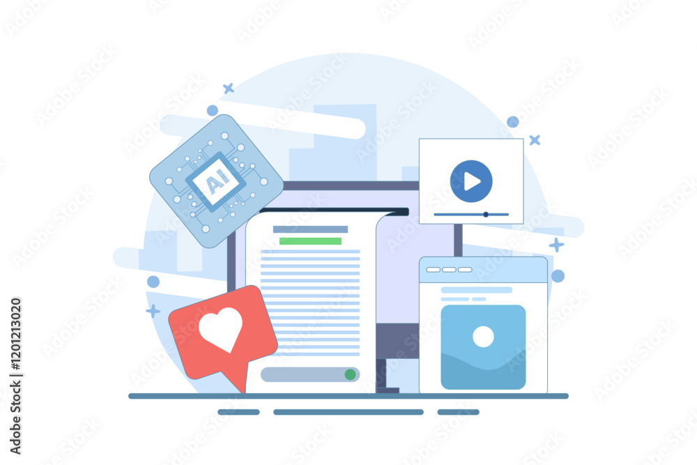 Poster ai content generator concept, artificial intelligence generating text, video and image content, ai c