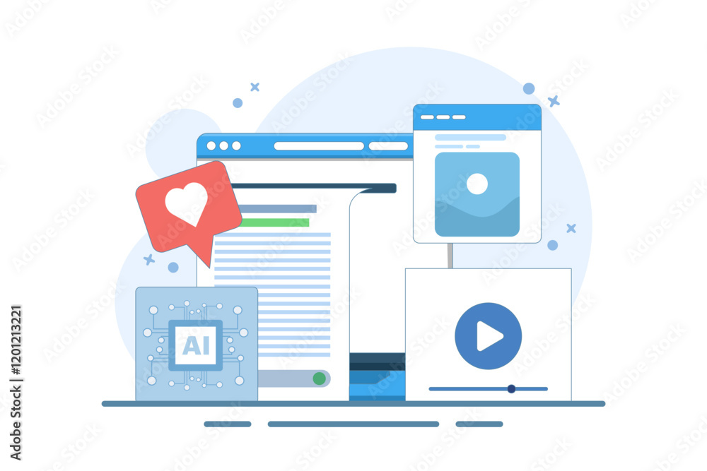 Poster ai content generator concept, artificial intelligence generating text, video and image content, ai c