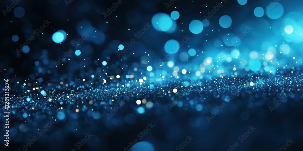 Poster blue bokeh background with shimmering particles and sparkling lights creating a dreamy atmosphere
