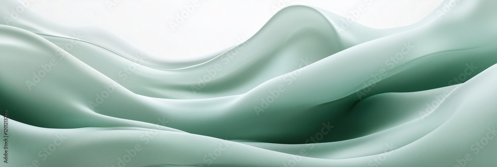 Poster fluid abstract waves in soft mint green tones creating a serene and calming visual experience