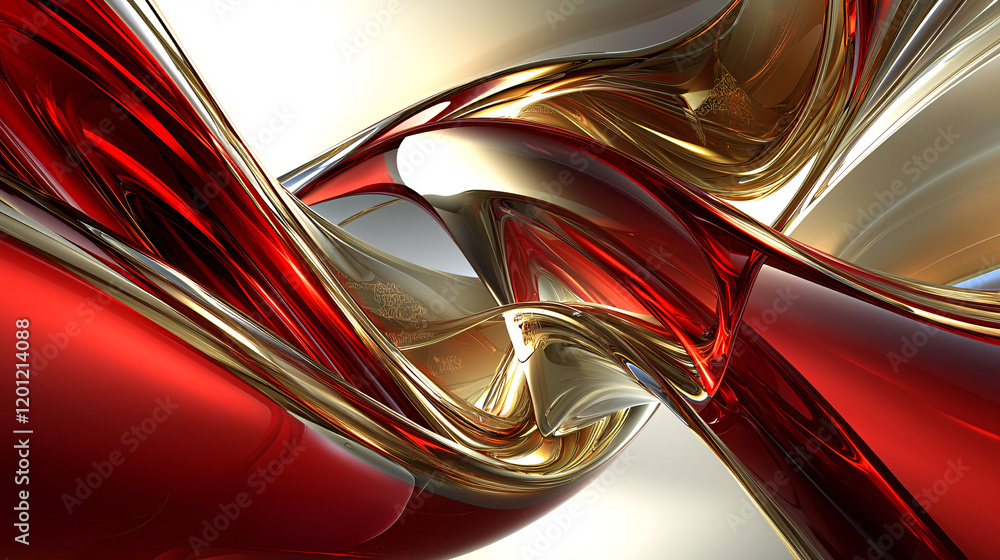 Poster a vibrant abstract image featuring flowing red and gold shapes interwoven, creating a dynamic visual