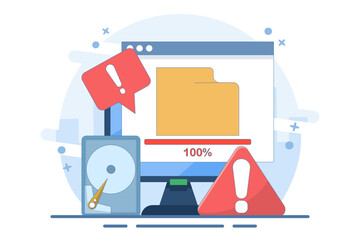 Full memory concept. File storage space is full. Can be used for landing page, template, web, homepage, poster, banner. Flat vector illustration on background.