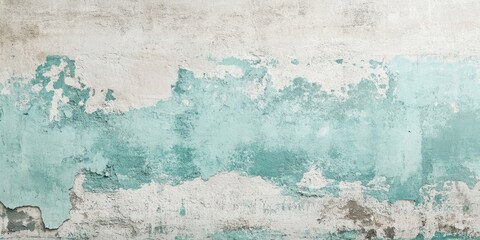 Mint green and turquoise grunge textured cement backdrop with artistic oil paint effects creating a...