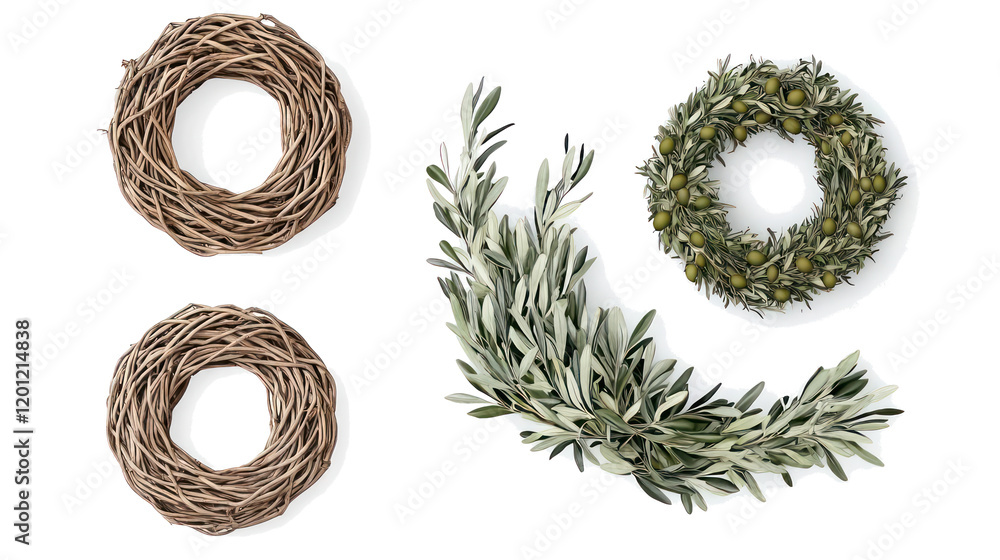 Poster olive wreath on a transparent background generative ai