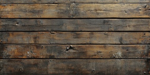 Obraz premium Rustic brown wooden backdrop featuring a shabby textured surface with dark tones highlighted by subtle weathering and natural grain patterns.