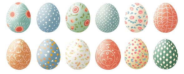 Twelve Decorated Easter Eggs Displayed In Rows