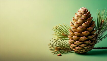 Pine with seed on pastel background left space for texts