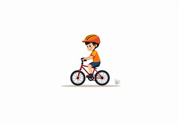 Fototapeta premium Simple Yet Striking: A Flat Style Illustration of a Cartoon Boy Riding a Bicycle with Safety Helmet and Shorts, Vector Art with Clean Lines and Color Blocks, Minimalist Design, High-Resolution and Det