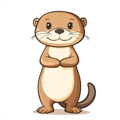 Obraz premium A cute, cartoon-style otter standing upright with a friendly expression. The otter has a brown body with a lighter beige belly and face. 