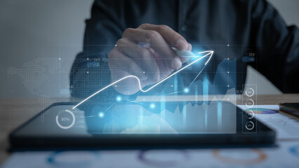 Growth. Businessman planning growth and business development concept.