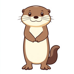 A cute, cartoon-style otter standing upright with a friendly expression. The otter has a brown body with a lighter beige belly and face.
