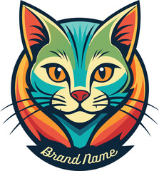 Colorful Cat Logo Vector Illustration for Cat Food Shop on Solid White Background