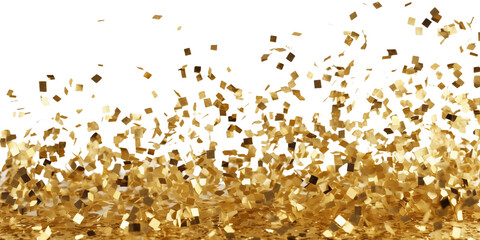 A vibrant spread of golden confetti pieces scattered across a clean white background, perfect for festive and celebratory themes.
