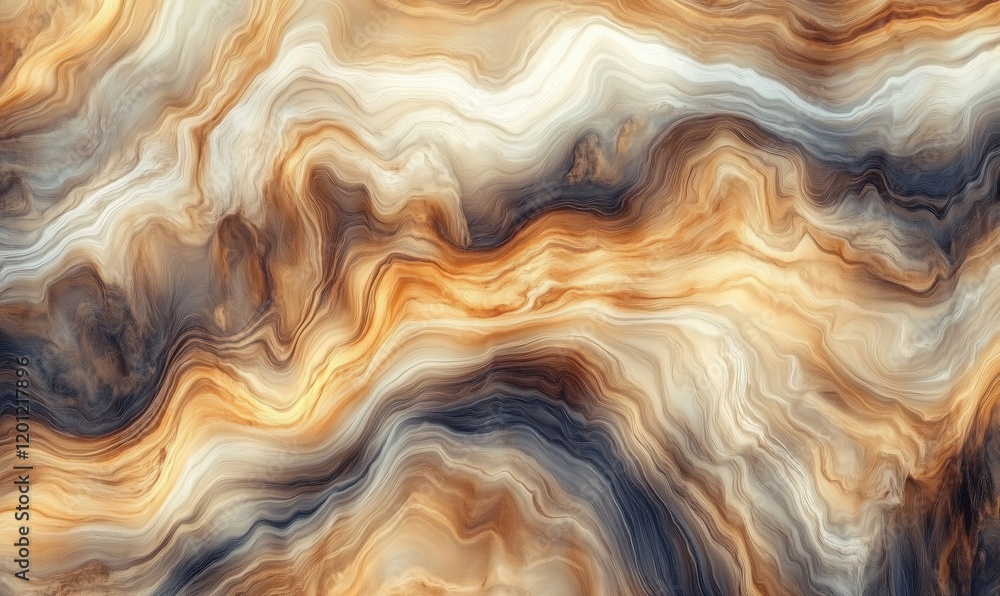 Poster abstract fluid art with swirling patterns in warm tones of orange, cream, and brown, creating a mesm