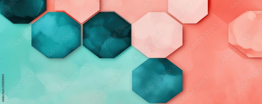 Poster hexagonal watercolor concept. abstract hexagonal shapes with soft colors create a modern artistic ba
