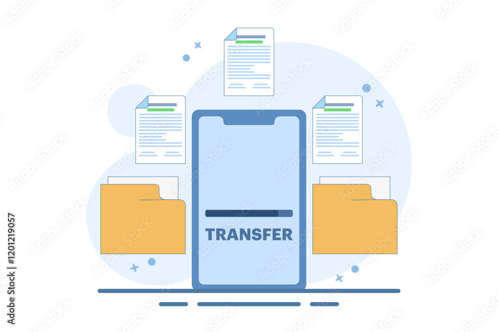 Poster data and document transfer concept. copy files, data exchange, application synchronization, file sha