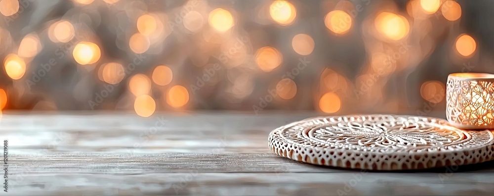 Poster mandala watercolor idea. a cozy setting with decorative elements and soft bokeh lights for a warm at