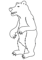 Cute cartoon hand drawn vector brown bear standing coloring page.
