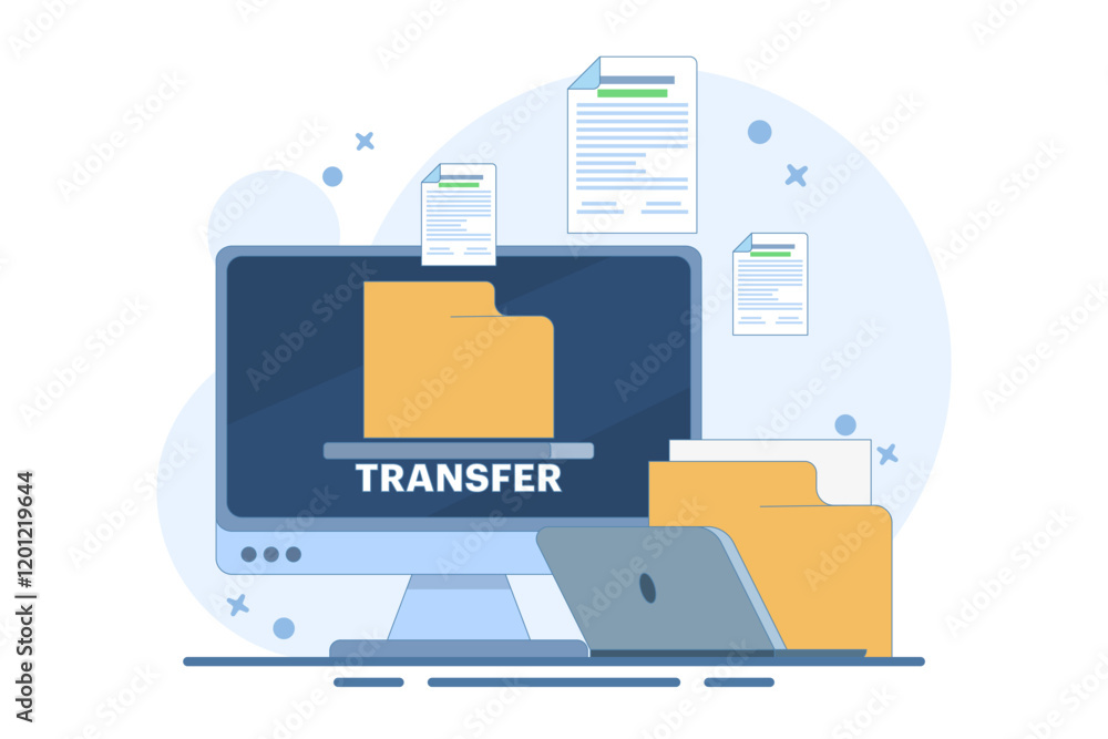 Poster data and document transfer concept. copy files, data exchange, application synchronization, file sha