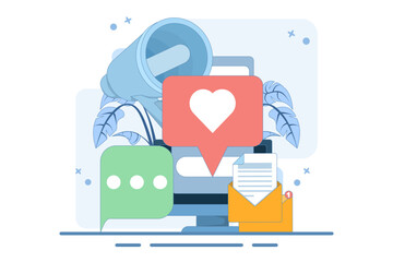 Business virtual social communication concept. Communication, dialogue, conversation in online forum and internet chat concept. Flat vector illustration design on background.