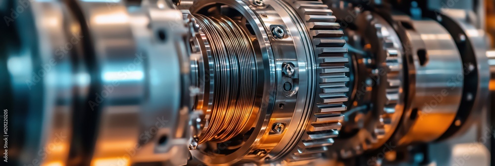 Poster intricate mechanical components showcasing precision engineering, gears, and metallic textures in a 