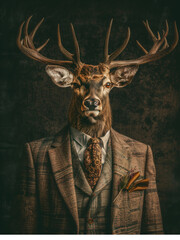 Elegant Deer in a Designer Suit with Floral Accents
