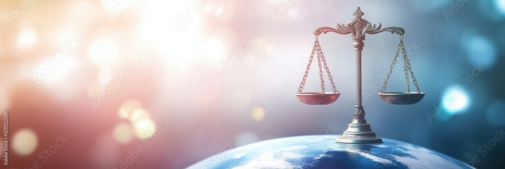 Aufkleber scales of justice representing global fairness and equality on earth with soft bokeh background
