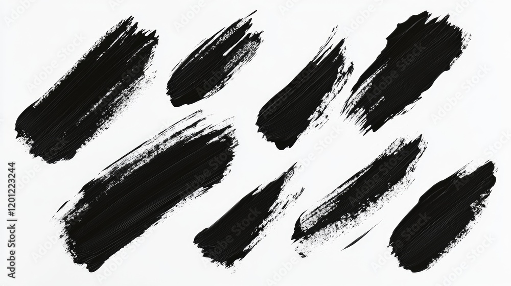 Poster a simple illustration of various black brush strokes on a clean white background, suitable for use i