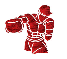 Boxing Sport Kickboxing Muay Thai Boxer Punching Action Cartoon Graphic Vector