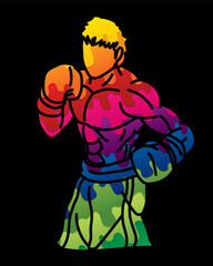 Boxing Sport Kickboxing Muay Thai Boxer Ready to Fight Action Cartoon Graphic