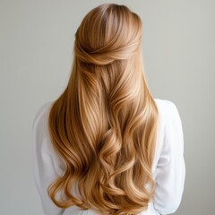Fototapeta premium Golden-hued flowing hair with a gentle half-up style