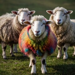 Obraz premium Rainbow-colored sheep in a meadow