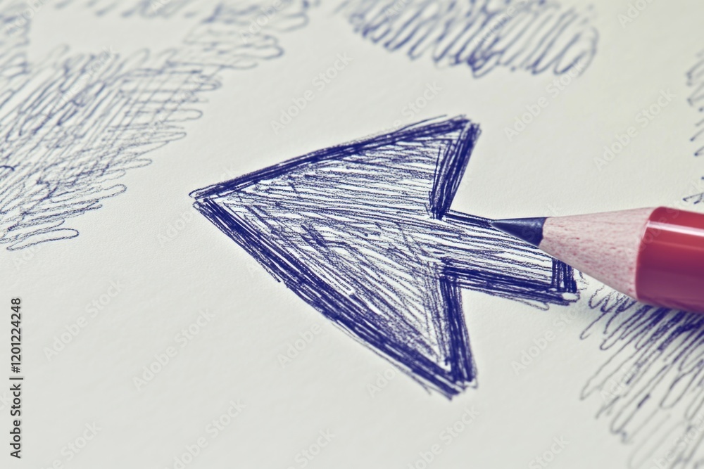 Poster a simple pencil drawing of an arrow pointing in various directions on a white piece of paper