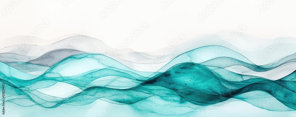 Poster polygon watercolor concept. abstract waves in soothing teal and gray tones creating a calm and harmo