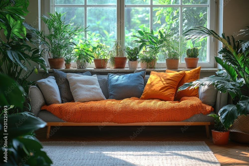 Aufkleber a warm and inviting space filled with greenery