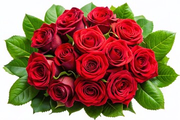 Obraz premium Lush Red Rose Bouquet with Green Leaves – Panoramic Stock Photo