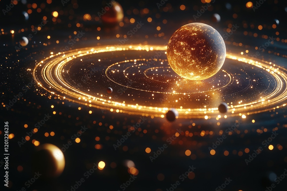 Poster a planet is seen against the backdrop of a starry night sky, with multiple stars visible in the dist