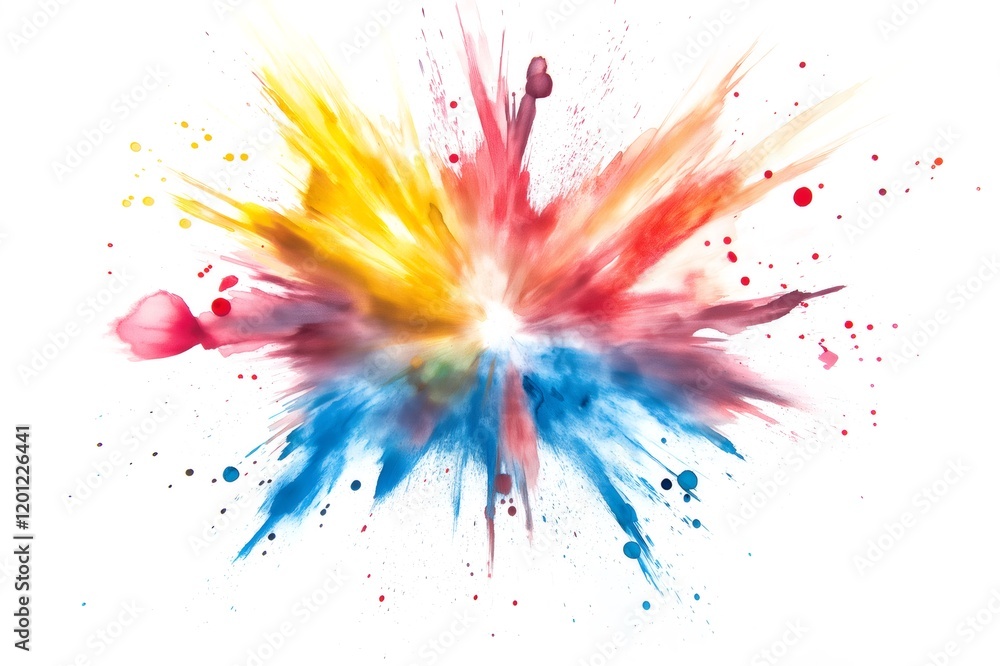 Poster brightly colored fireworks bursting against a white backdrop, creating a vibrant and dynamic explosi