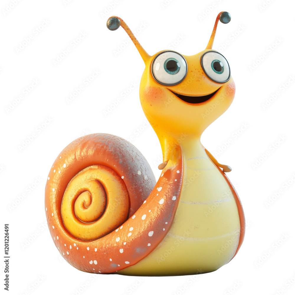 Aufkleber a cheerful 3d rendered cartoon snail with large eyes and a smiling expression.