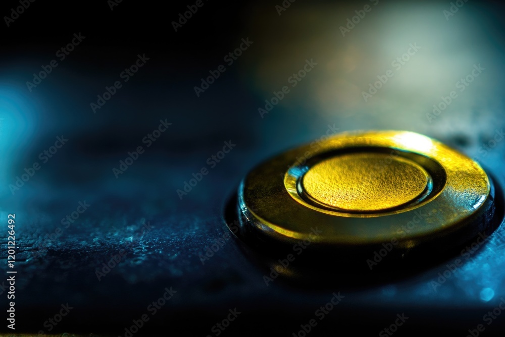 Poster close-up shot of a button on a table surface