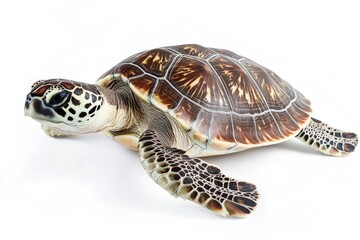 Obraz premium A close-up photo of a turtle on a white surface, perfect for illustrations and designs