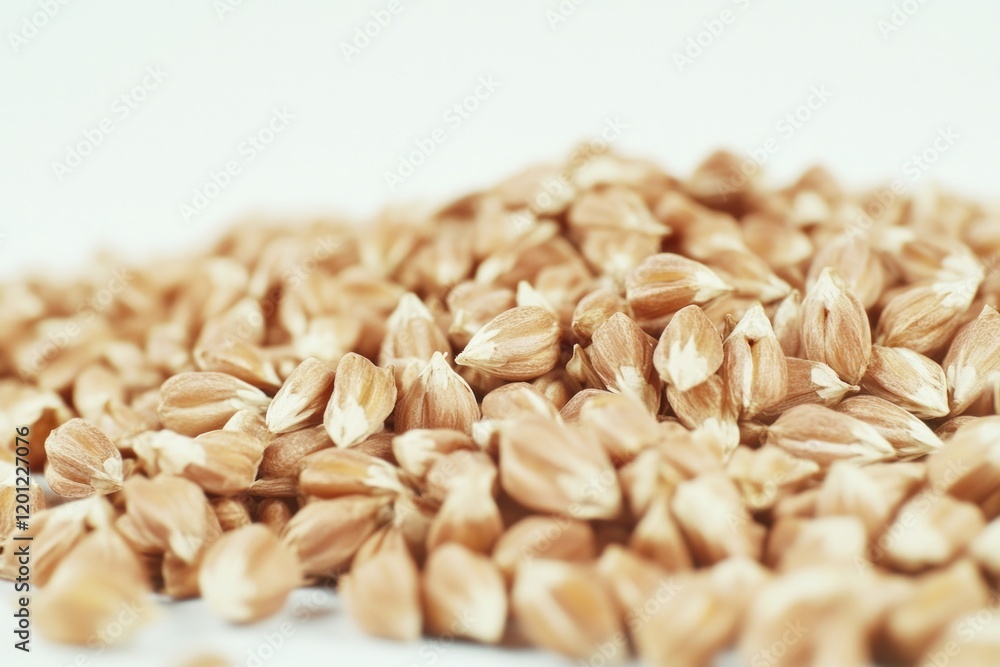 Poster a heap of oats resting on a tabletop, potentially used as a prop or setting for food-related scenes